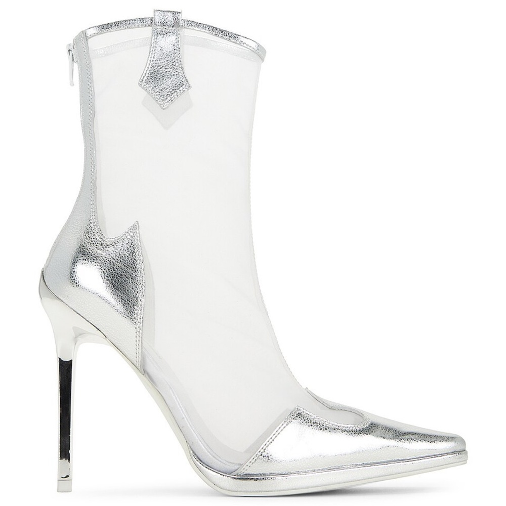 Jeffrey Campbell Get-rowdy Heeled Bootie in Silver Mesh